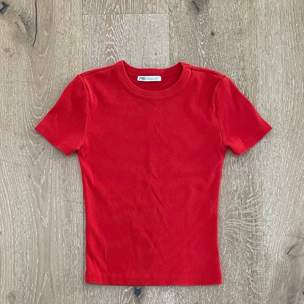 Zara Vibrant Red Short Sleeve Crop Tee